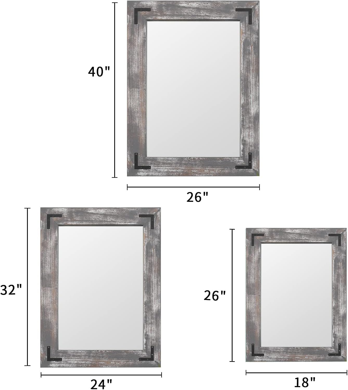 YOSHOOT Rustic Wooden Framed Wall Mirror, Natural Wood Bathroom Vanity Mirror for Farmhouse Decor, Vertical or Horizontal Hanging