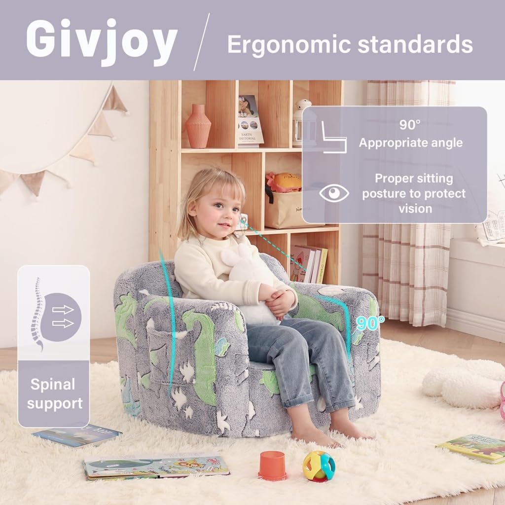 Toddler Chair – Plush Kids Sofa, Comfy Convertible Lounger for Boys & Girls, Bedroom & Reading Chair