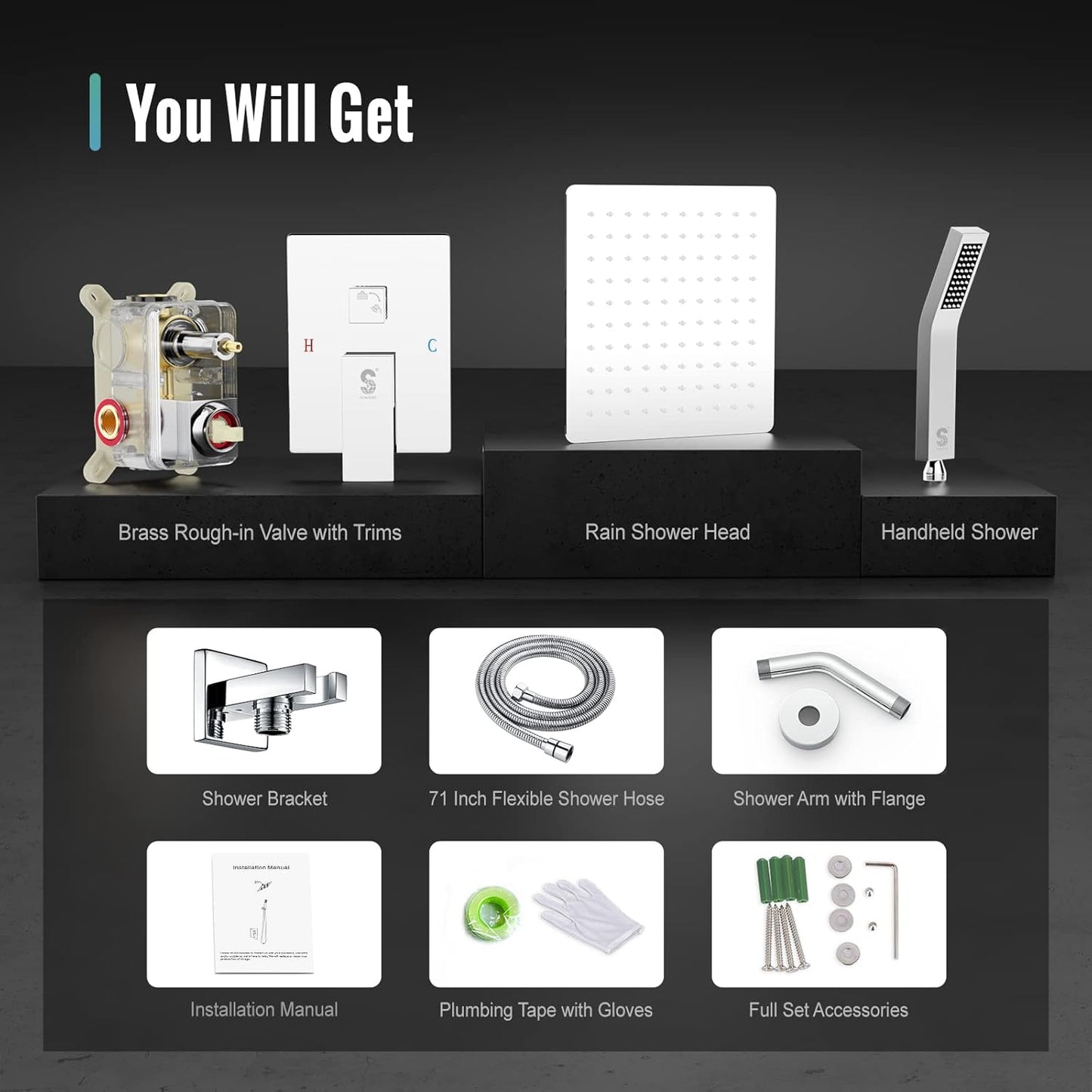 SR SUN RISE Shower System - Shower Faucet Set with 8 Inch Rain Shower Head and Handheld Shower - High Pressure Rain Shower System - All Metal Shower Faucet Trim Repair Kits - Polished Chrome