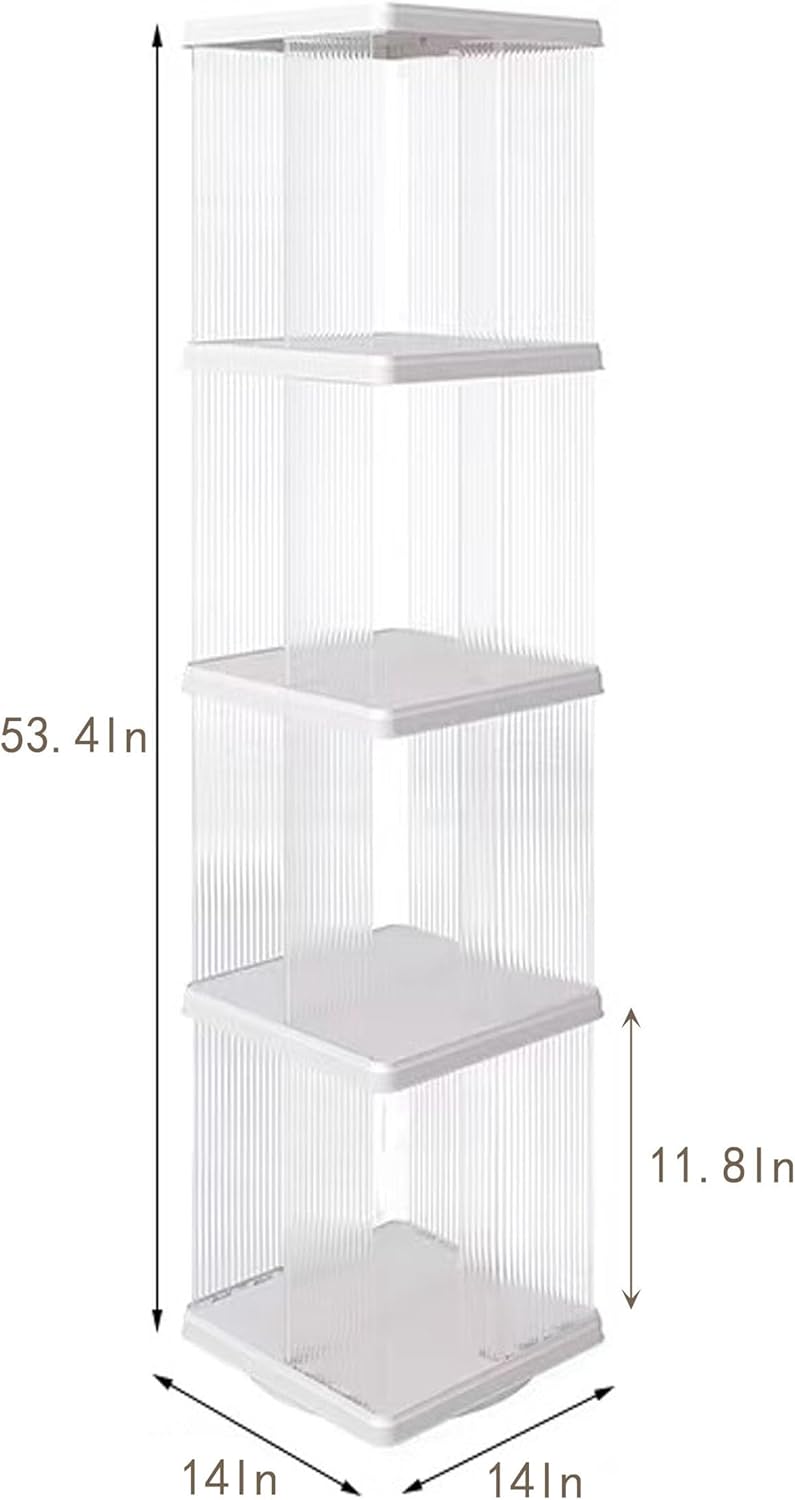 4 Tier Rotating Bookshelf Tower,360 Display Rotating Bookshelf,53.4 inch High Small Space Revolving Bookcase, Home Office Spinning Bookshelf Tower(Rectangular, White)