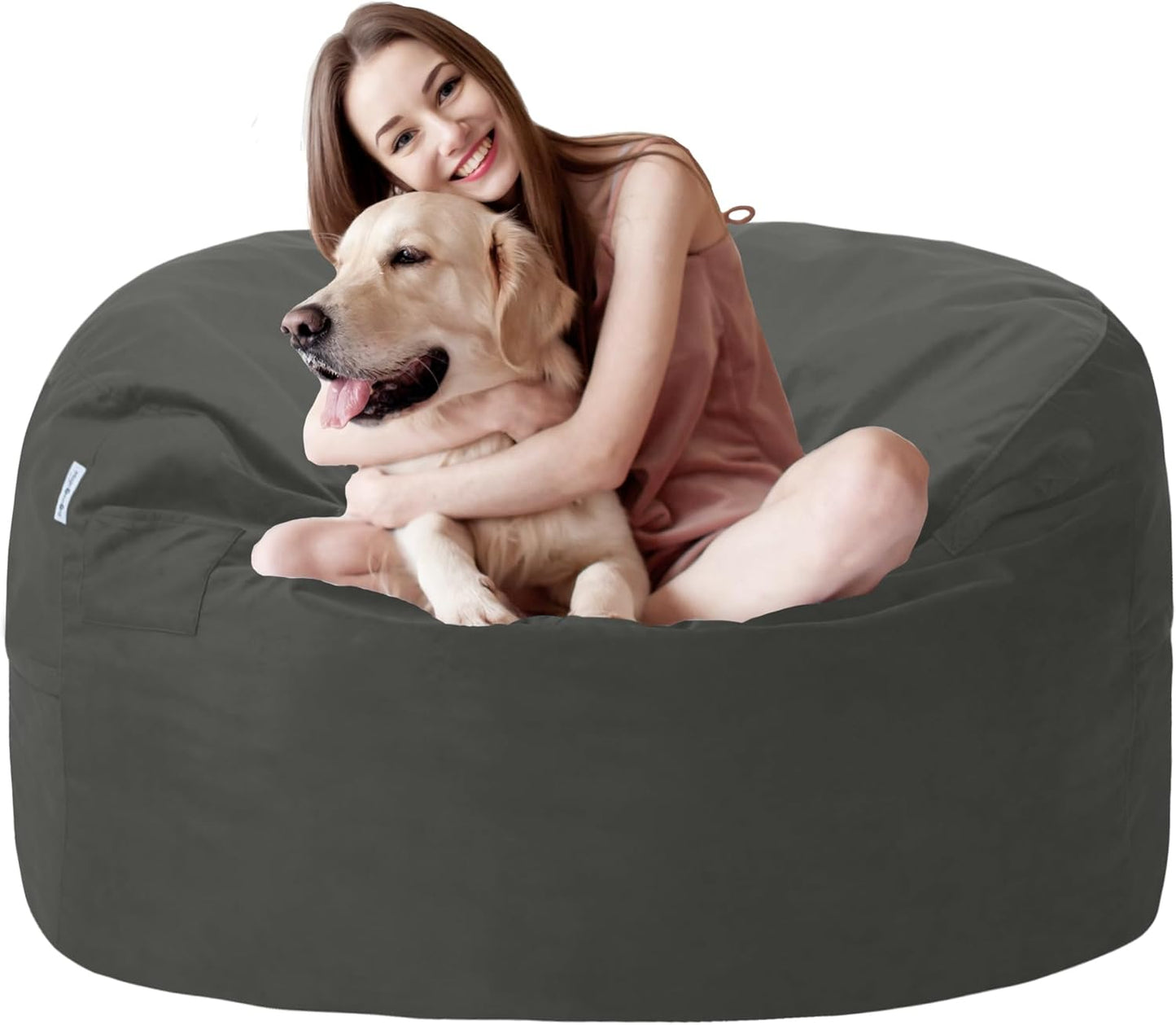 3FT Bean Bag Chair with Ultra Soft Velvet Cover Bean Bag Sofa with Memory Foam Bean Bag Chairs with Large Size Lazy Sofa for Dorm Office Living Room Bedroom Grey 3'