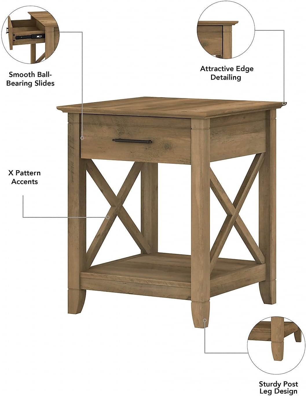 Bush Furniture Key West Coffee Table with Set of 2 End Tables in Reclaimed Pine