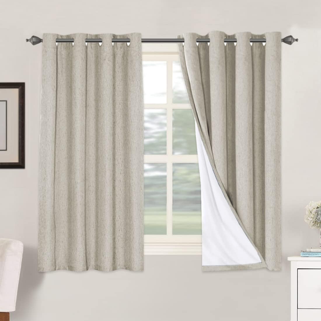 H.VERSAILTEX 100% Blackout Curtains for Bedroom Thermal Insulated Linen Textured Curtains Heat and Full Light Blocking Drapes Living Room Curtains 2 Panel Sets, Cobblestone, 52x54 Inch