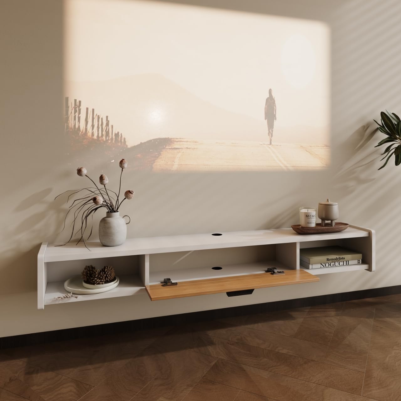 47'' Floating TV Stand,Wall Mounted TV Console,Floating TV Cabinet,Under TV Shelf for Bedroom Living Room(White)