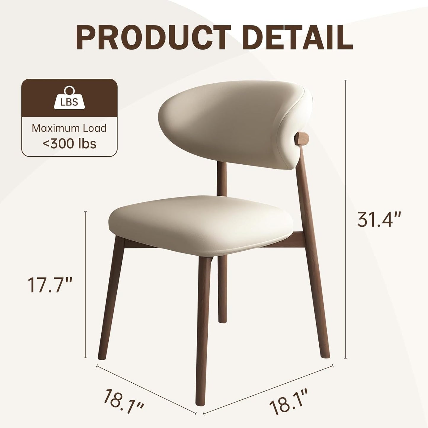 Upholstered Dining Chairs Set of 2,Mid Century Modern Kitchen Chairs with Back and Wood Frame,Faux Leather Dinner Chairs (White + Black Legs, Set of 2)