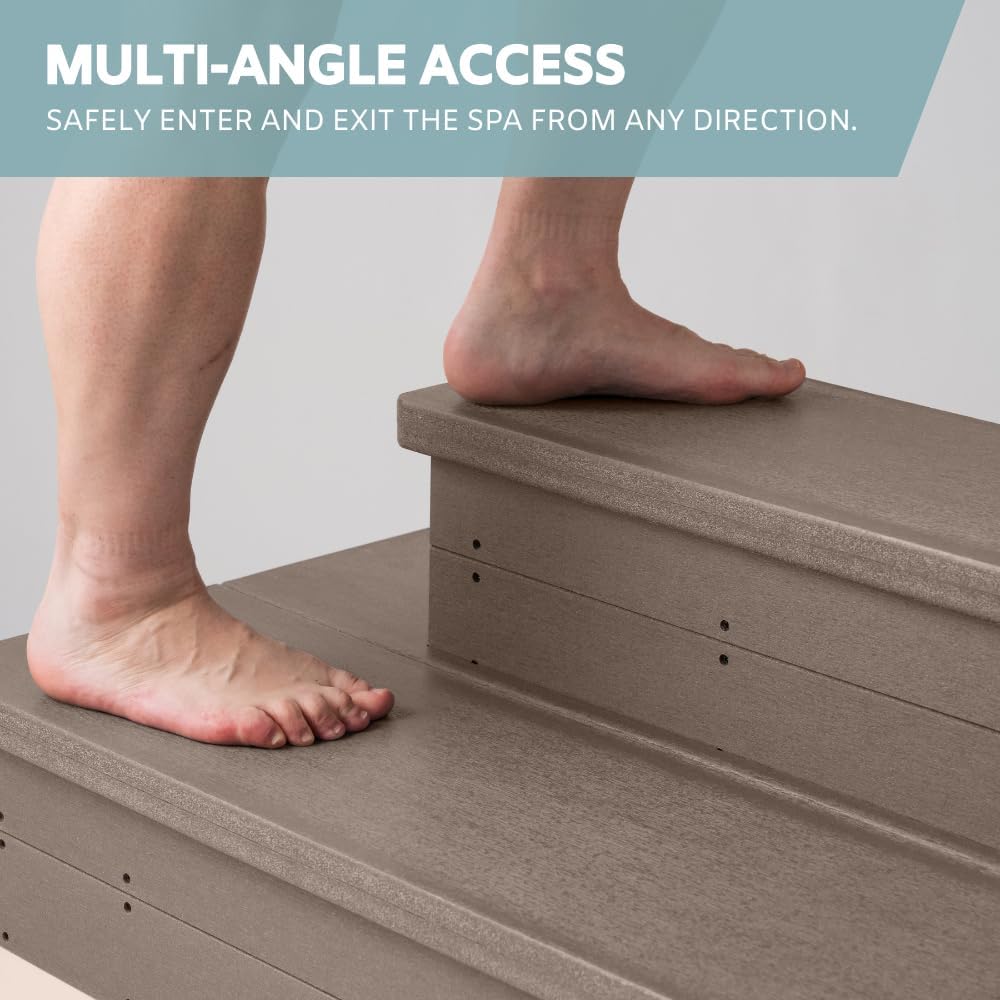 Heavy Duty Hot Tub Steps with Storage - Waterproof, Non-Slip & No Maintenance - Large 700LBS Capacity - Multi Angle Access - Ideal for Spa Steps, Hot Tub Stairs - Brown Spa Step for Outdoor