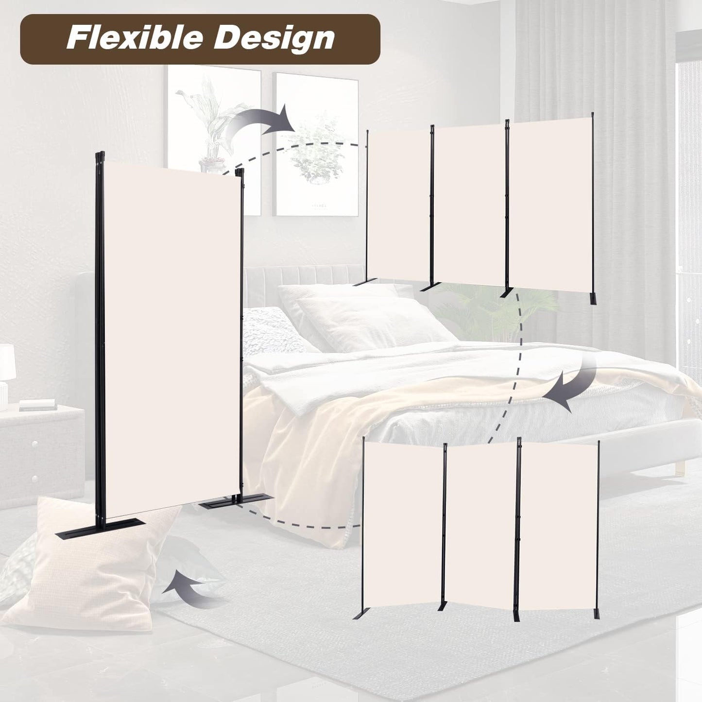 Room Divider, 3 Panel Folding Privacy Screens with Wider Support Feet, 6 Ft Portable Room Partition for Room Separator, 102" W X 71" H, Beige