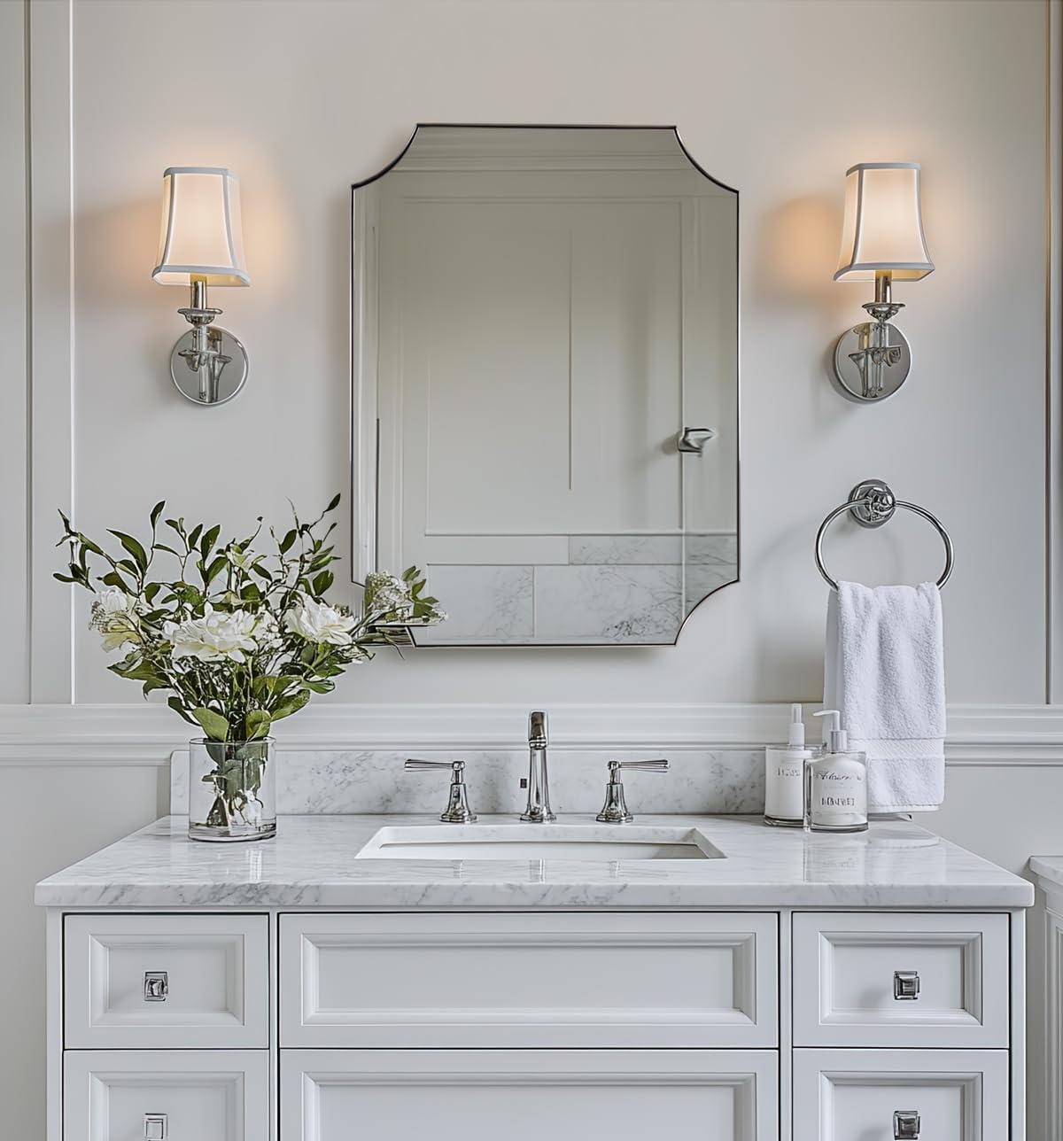 ANDY STAR Brushed Nickel Mirror 22x30 Inch, Scalloped Bathroom Mirror, Silver Bathroom Mirror in Anti-Rust Stainless Steel Metal Thin Frame Deep 1’’, Wall-Mounted Mirror (Horizontal/Vertical)