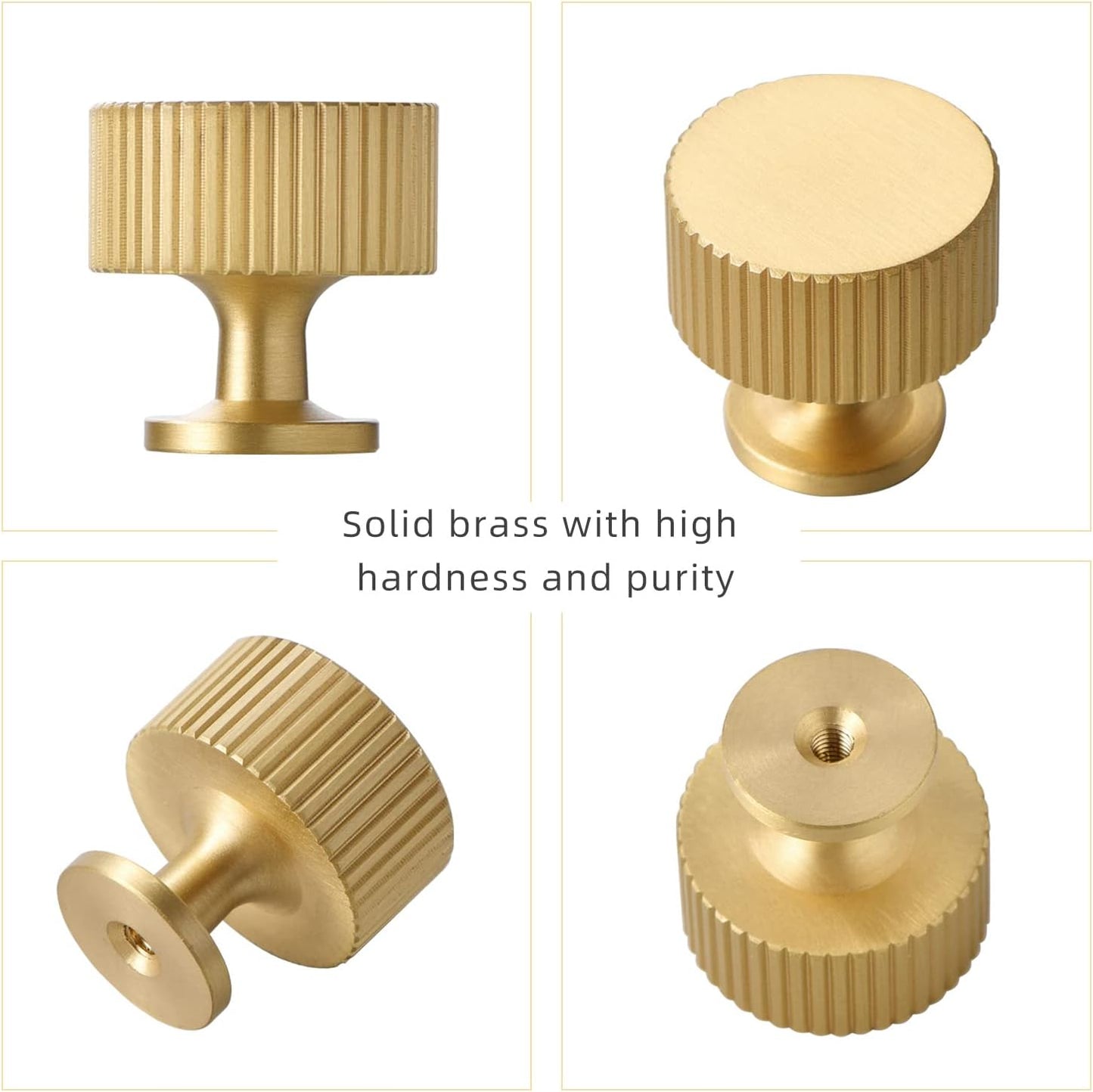 Brushed Gold Kitchen Cabinet Knob - Solid Brass Dresser Drawer Knob 6 Pack, Brass Handles for Bathroom Bedroom Closet Wardrobe,Furniture Hardware pulls