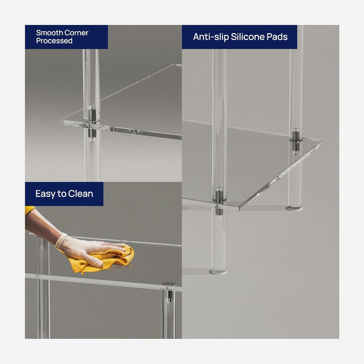 HMYHUM Acrylic Record Player Stand, Turntable Stand with Vinyl Record Storage, Tall Side Table/End Table for Living Room, Bedroom, 3-Tier, Modern, 15.7" L x 11.8" W x 30.8" H, Clear