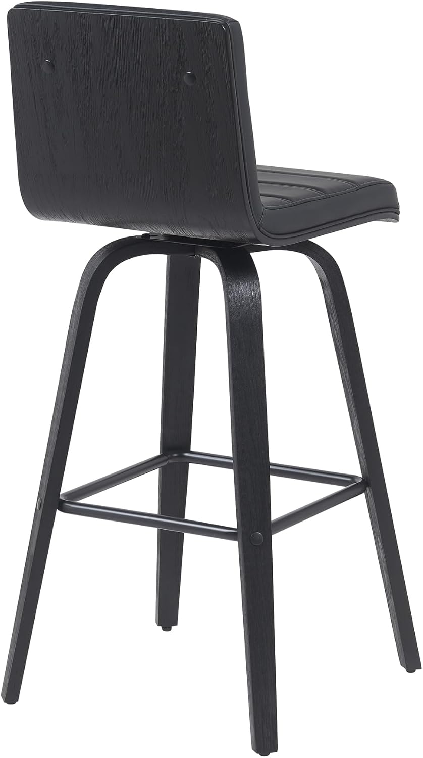 Armen Living Vienna Modern Swivel 30" Bar Height Barstool with Black Faux Leather and Black Wood Finish