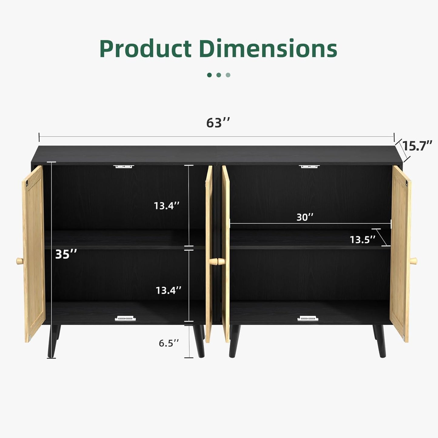 Set of 2 Rattan Sideboard Buffet Cabinets, Accent Cabinets with Adjustable Shelves & Rattan Doors, Ideal for Kitchen & Entryway Storage, Black