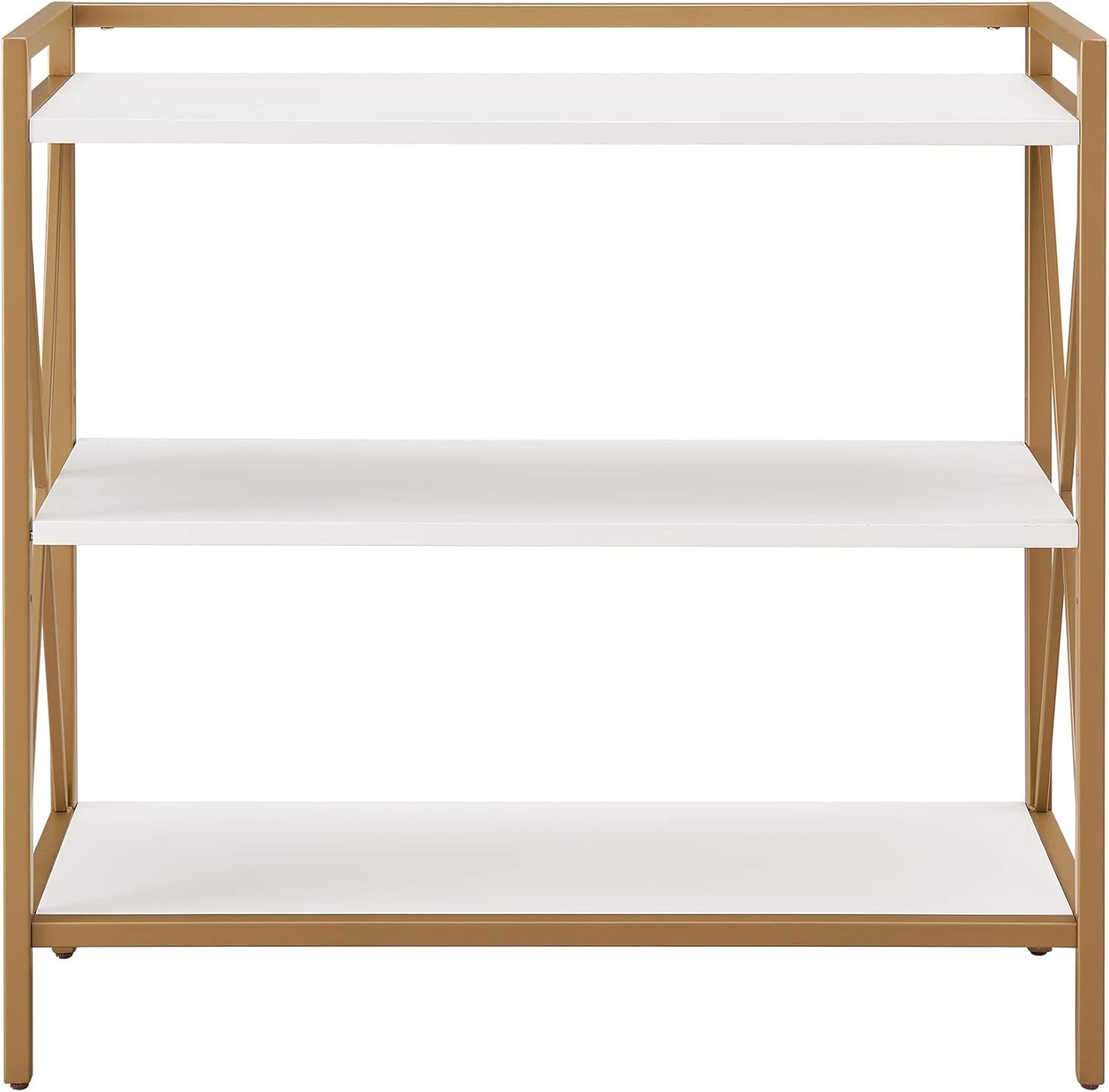 Leick Home Claudette Mixed Metal and Wood Bookshelf, White and Gold, Compact Storage for Small Spaces, 9261-WTGL