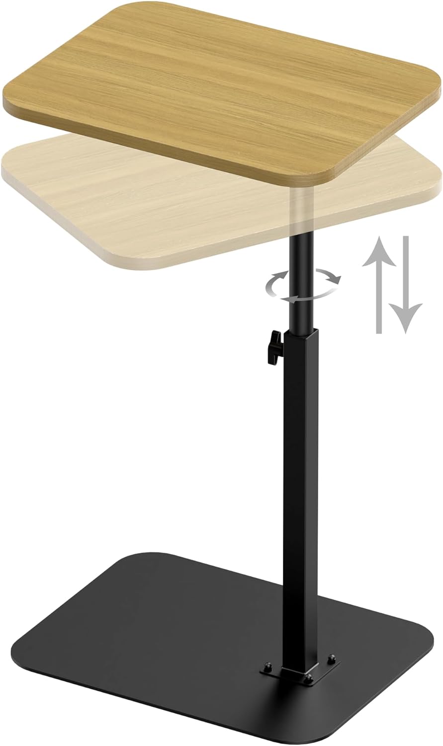 Side Table Sofa Tray for Couch Heavy Metal Base Swivel/Adjustable Height, Sofa Bed Bathroom Study TV Tray C Shaped End Table Food Snack Trays for Eating