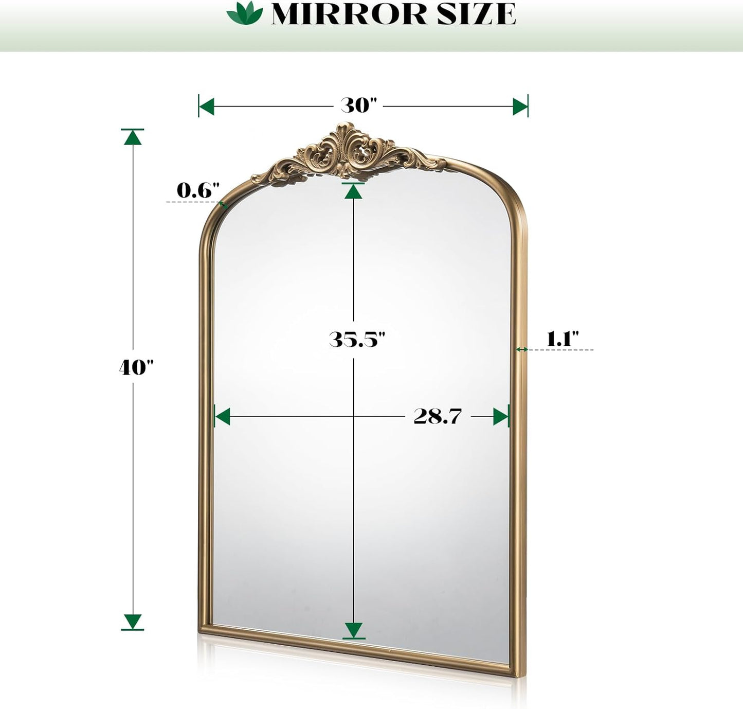 Arched Antique Wall Mirror, 30"x40" Vintage Gold Bathroom Vanity Mirror, Ornate Arch Bronze Mirror for Over Sink/Fireplace/Entryway