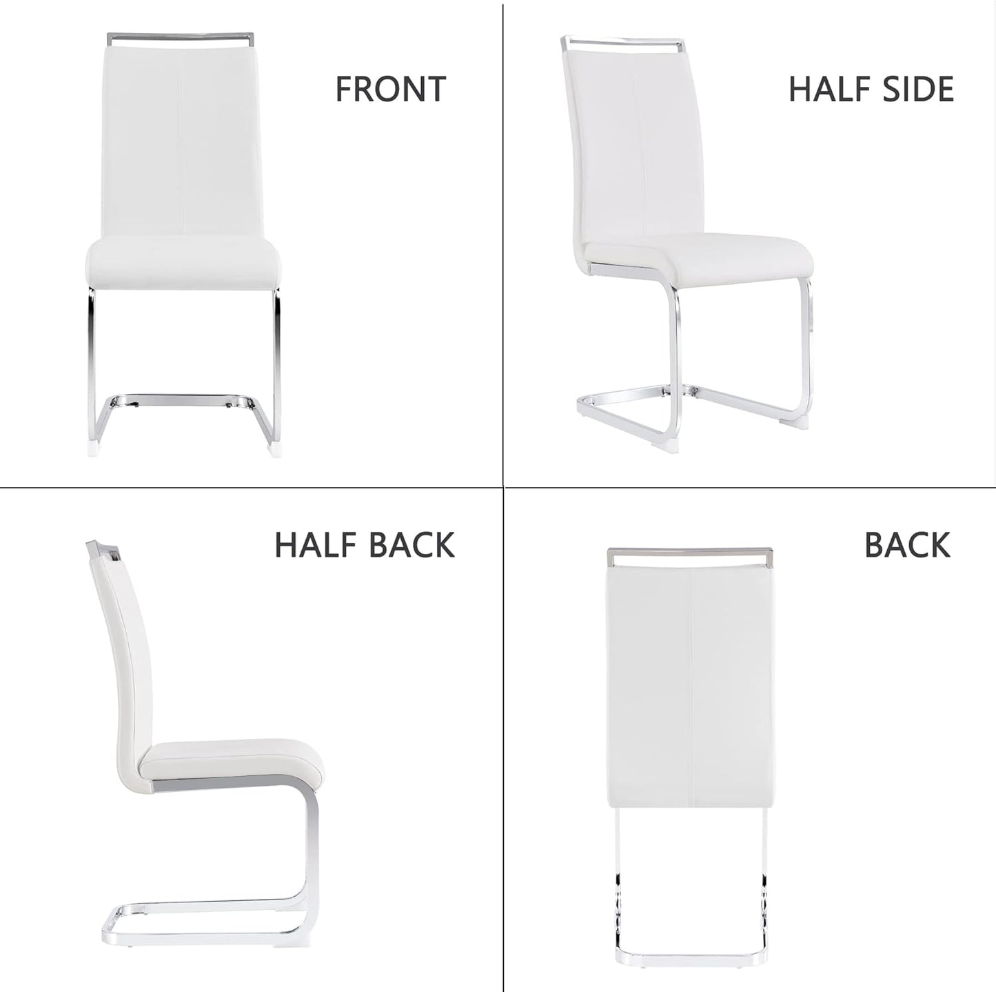 Dining Chairs Set, Kitchen Modern Metal Chairs with Faux Leather Padded Seat High Back and Sturdy Chrome Legs, Chairs for Dining Room (White, Set of 6)