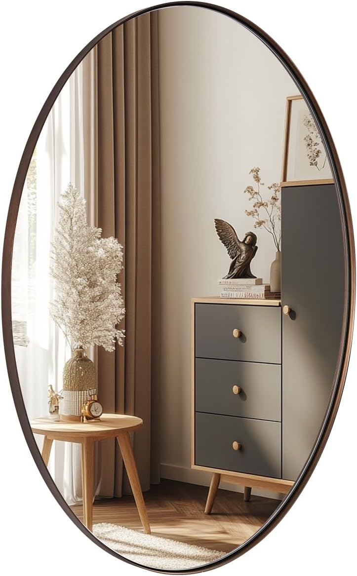 ANDY STAR Bronze 22x30 Oval Bathroom Mirror, Sturdy Stainless Steel Frame, Anti-Scratch Glass, Modern Brushed Bronze Finish, Easy Wall Mount