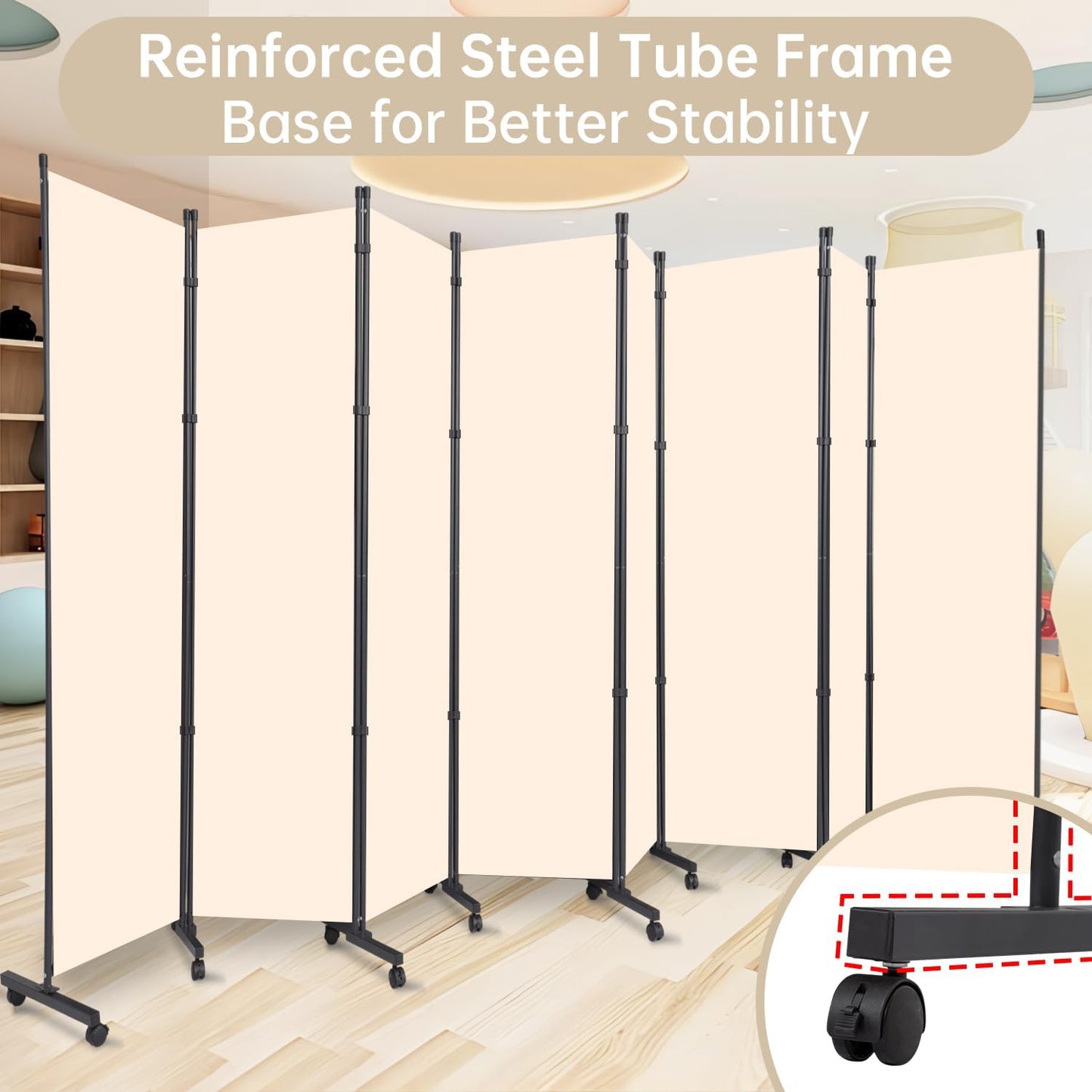 Room Divider 8 Panel Room Dividers/Wheels, Fabric Room Divider Panel for Office Room Partitions and Dividers, Portable Partition Wall Divider for Room Separation, Flexible Privacy Screen Indoor