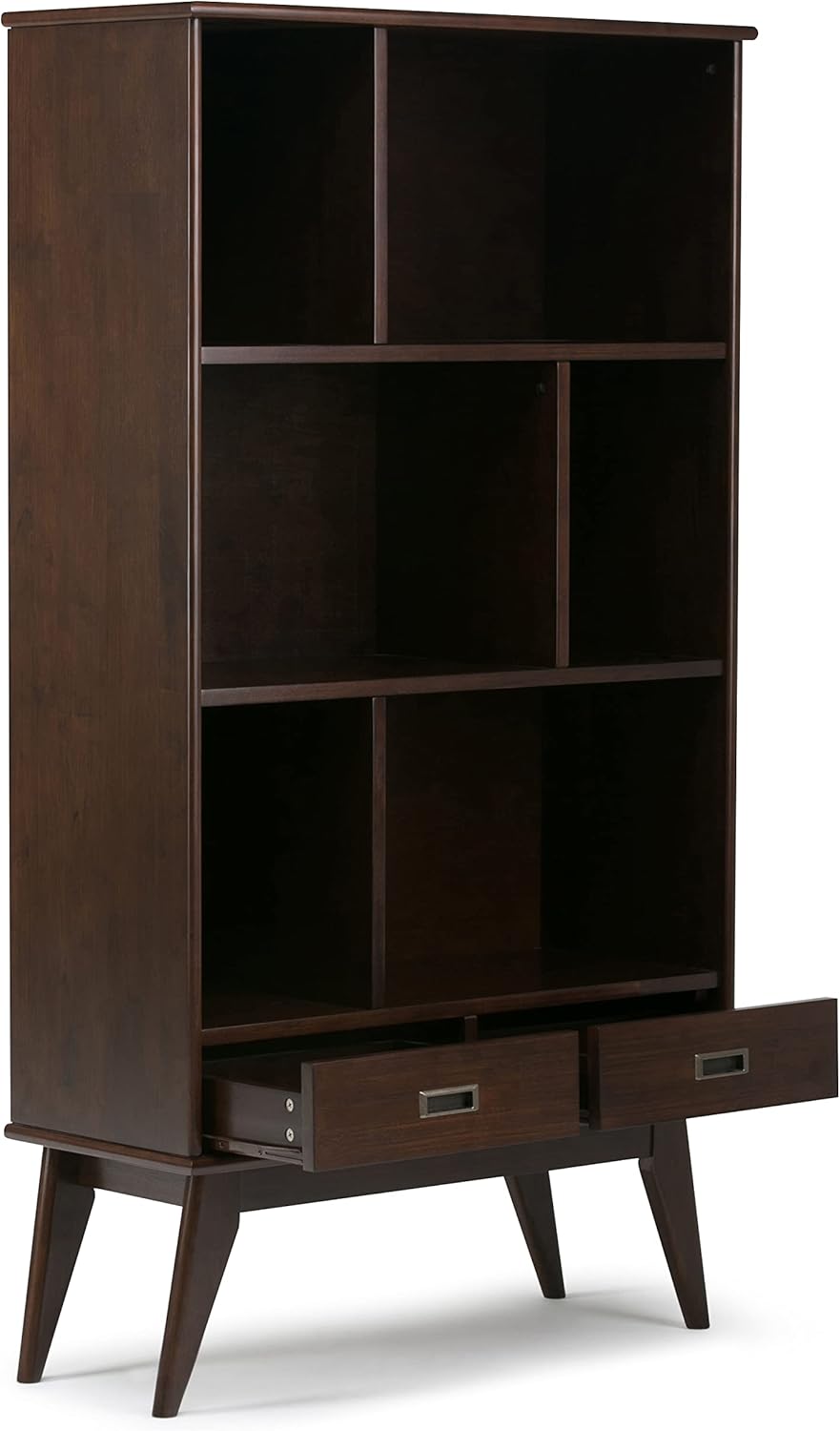 SIMPLIHOME Draper 35 inch Mid-Century Modern Bookcase and Storage Unit (Set of 2) in Medium Auburn Brown for The Living Room, Study Room and Office
