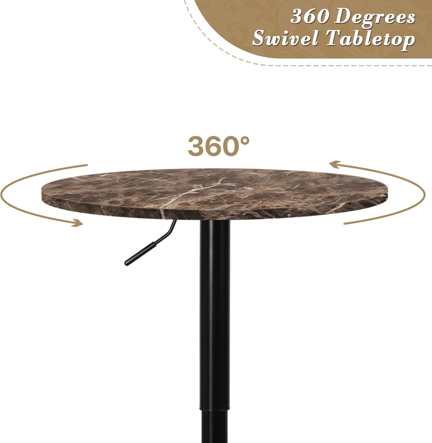 Athena Collection Modern Bar Table Round Top Height Adjustable, Tall Bistro Pub Cocktail Table Height Top and Sturdy Base, Suitable for Home Kitchen Pub Restaurant Outdoor, Brown