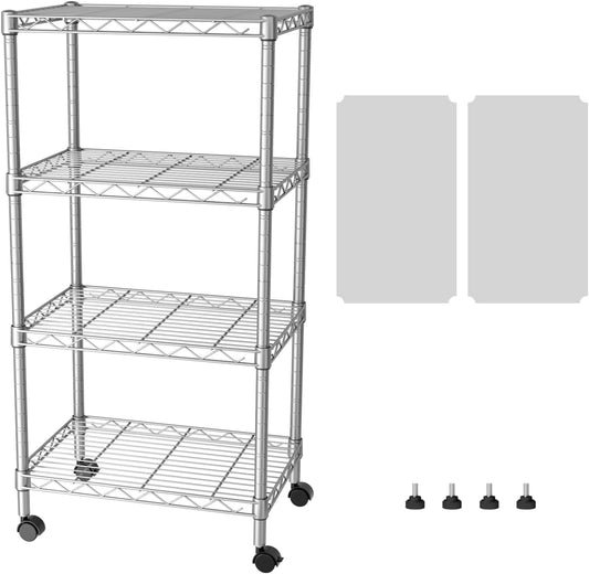SINGAYE 4 Small Shelves Storage Shelf Wire Shelving Unit Metal Shelf Adjustable Organizers Storage Shelving with Wheels for Bathroom Laundry Room Kitchen Pantry