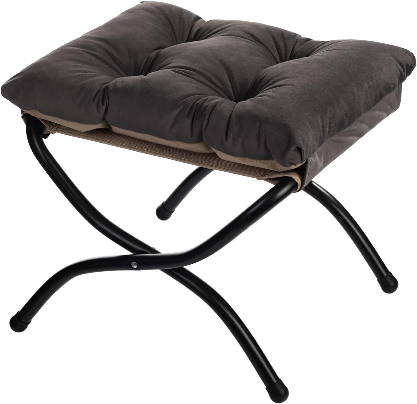 HollyHOME 15"(H) Folding Footrest Stool, Upholstered Small Foldable Ottoman, Accent Padded Sofa Foot Stool for Lazy Chair, Metal Frame Portable Foot Rest Ottoman for Living Room, Bedroom, Smoky Grey