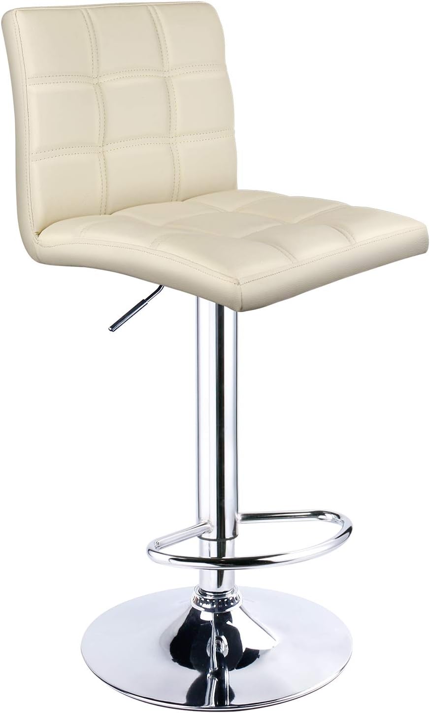 Leopard Modern Square PU Leather Adjustable Bar Stools with Back,Set of 2, Counter Height Swivel Stool (Beige)