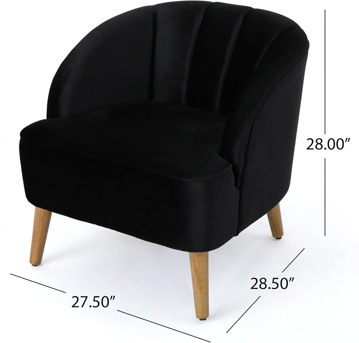 Ball & Cast Velvet Accent Chair,Modern Lounge Living Room Chairs with A Curved Backrest and Iconic Splayed Legs,Seating Furniture for Bedroom,Black