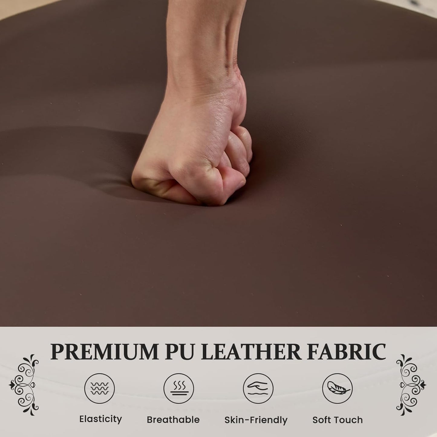 Furniliving Wooden Dining Chairs Set of 2, Mid-Century Modern Leather Upholstered Kitchen Chair with Solid Oak Wood, Farmhouse Dining Room Chairs, Brown