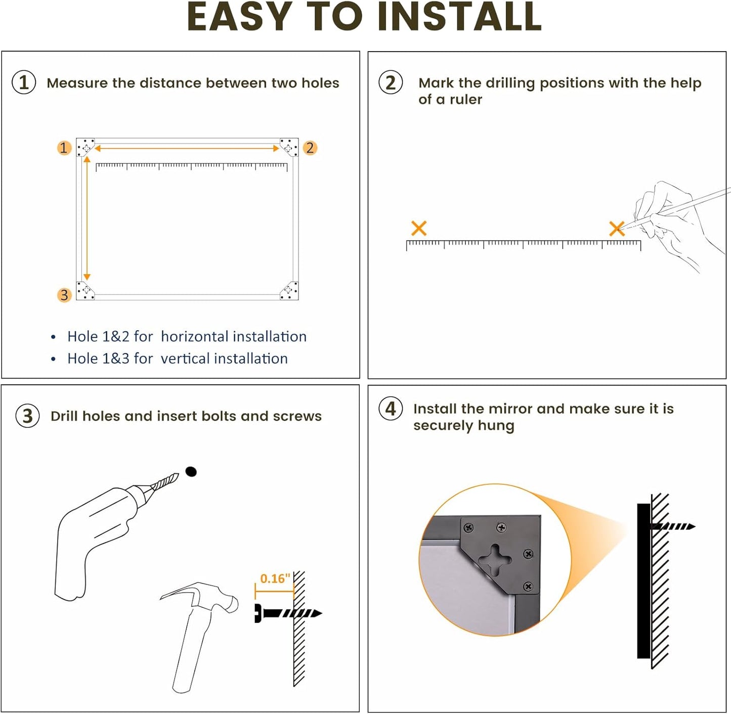 WEER 36X36 Inch Black Bathroom Mirror, Matte Black Framed Mirror, Rectangular Wall Mirror, Vanity Mirror for Bathroom, Anti-Rust, Tempered Glass, Hangs Horizontally or Vertically