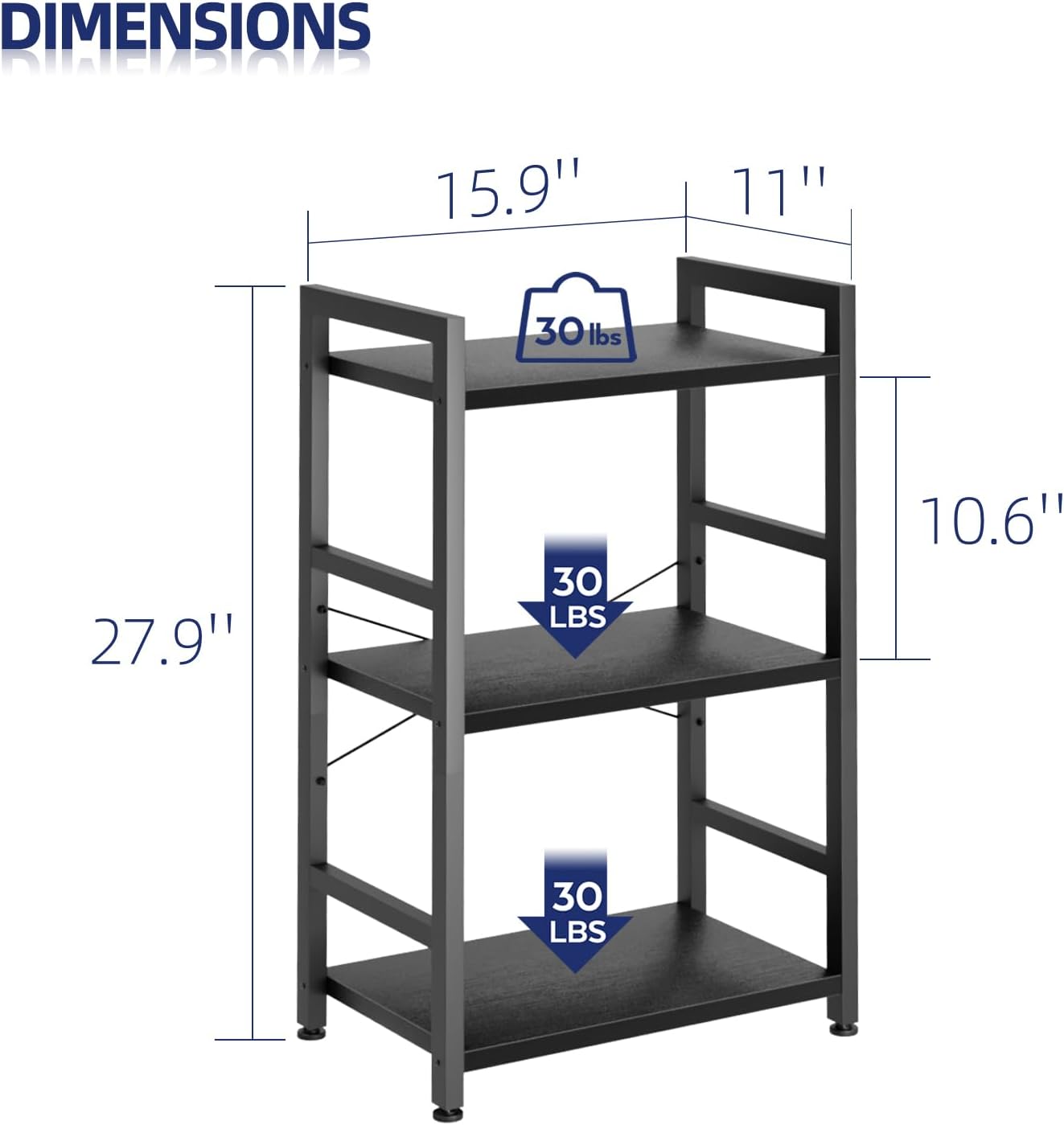 NUMENN 3 Tier Slim Bookshelf, Bookcase Shelf Storage Organizer, Modern Book Shelf for Bedroom, Living Room and Home Office, Black