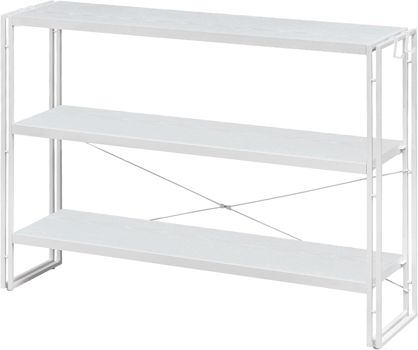 HCHQHS Bookshelf, 3-Tier Industrial Bookcase, White Open Book Shelf, Freestanding Horizontal Bookshelves with Metal Frame
