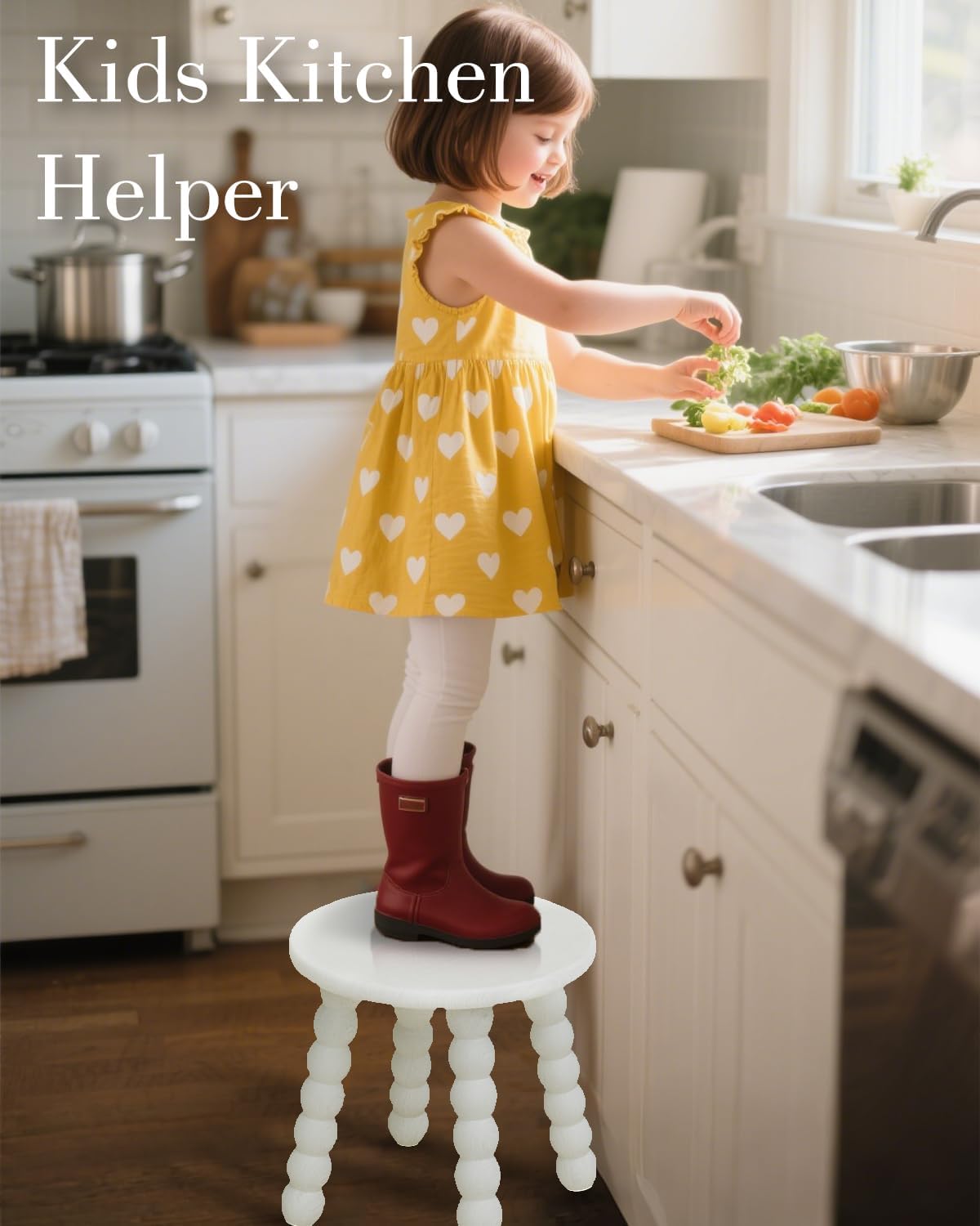 Masupu Solid Wooden Step Stool for Adults Kids, 11 inch Small Foot Stool, Non-Slip One Step Stool, Sturdy Foot Stool for Bathroom, Bedroom, Kichen, Plant Stand(White)