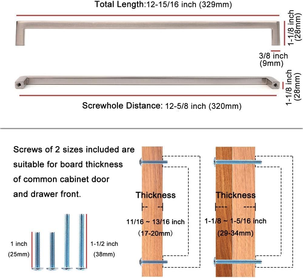 KOOFIZO Solid Square Bar Cabinet Handle - Chrome Furniture Pull, 12.6 Inch/320mm Screwhole Distance, 1-Piece for Kitchen Cupboard Door, Bedroom Dresser Drawer, Bathroom Wardrobe Hardware