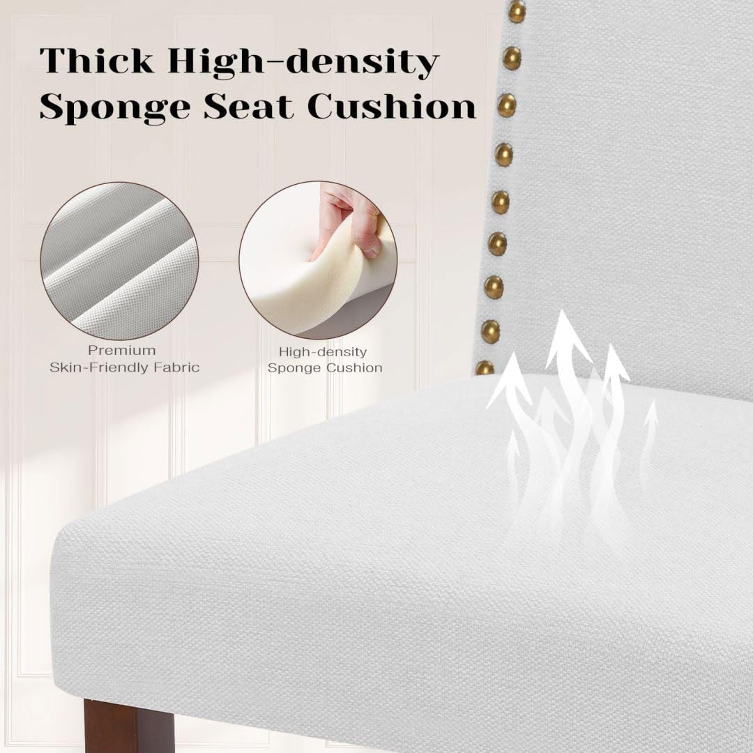 Kitchen Chairs Set of 4 Modern Upholstered Fabric Seat with Nailhead Trim and Ergonomic Lumbar Support for Living Room and Rustic Farmhouse Dining Area, Grey