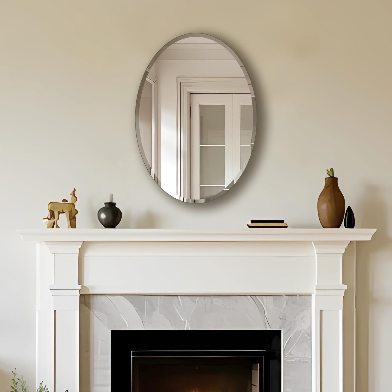 Bathroom Mirror for Over Sink, Oval Frameless Mirror, Beveled Polished Wall Mirror for Bathroom, Bedroom, Vanity and Entryway 20" x 28"