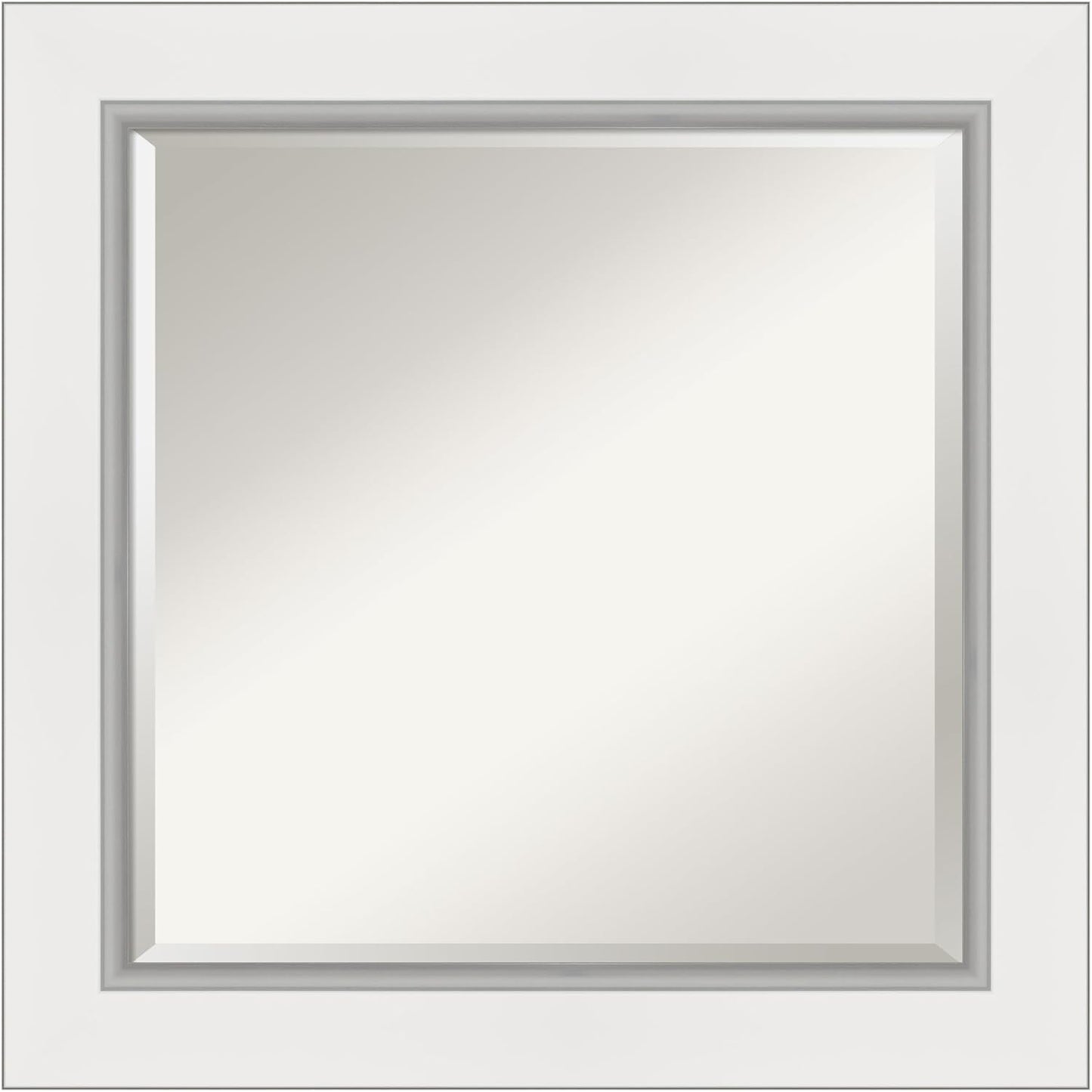 Amanti Art White Bathroom Mirror for Over Sink, 26x26 Eva White Silver Square Vanity Mirror, Medium Modern Frame, Hangs Horizonally and Vertically, Bathroom Wall Decor, Beveled Edge from WI, USA