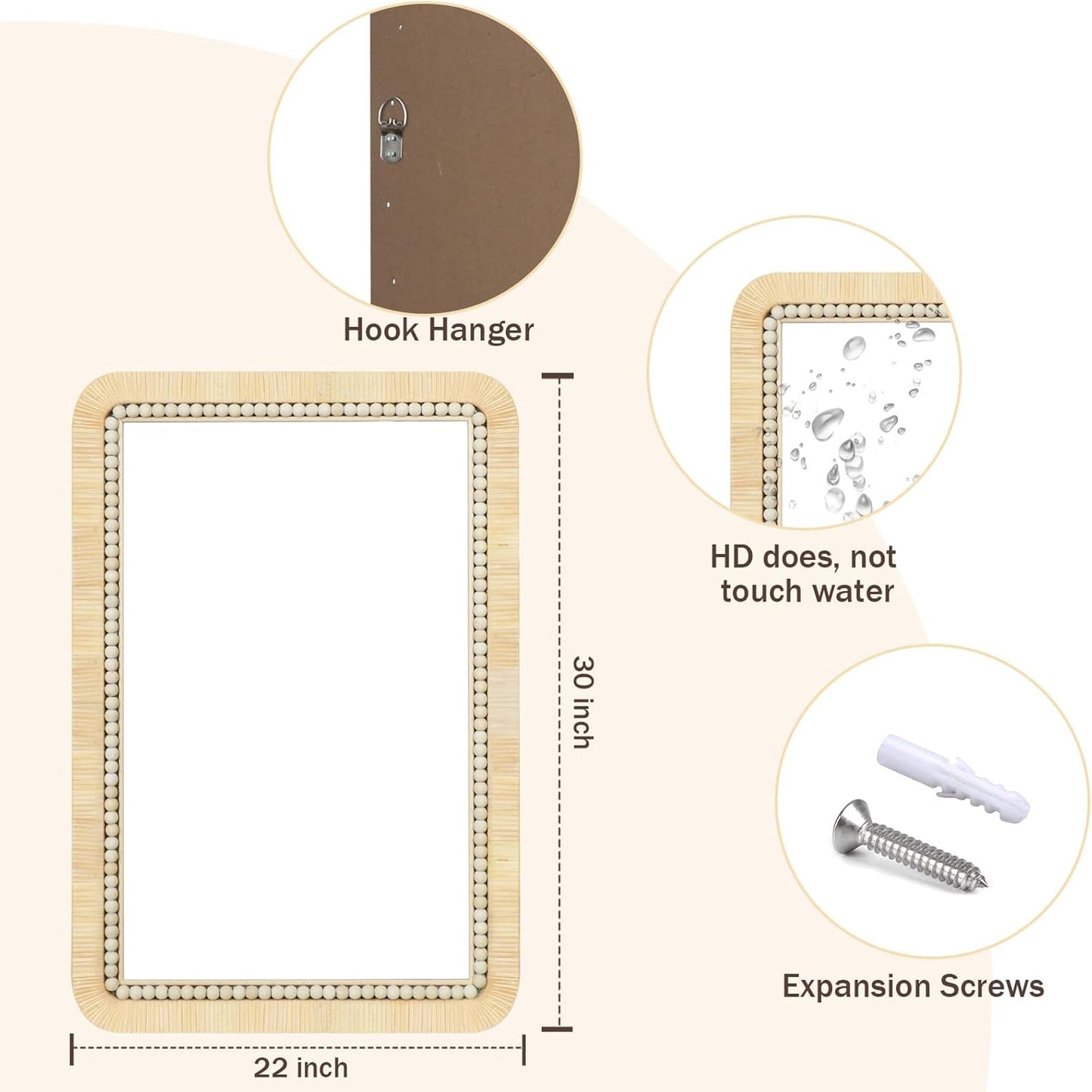 ULIKE Rattan Mirror for Bathroom, 22x30 Inch Rectangle Rustic Farmhouse Wall Decor with Handmade Wicker Frame, Boho Mirror for Nursery Bedroom Living Room Entryway