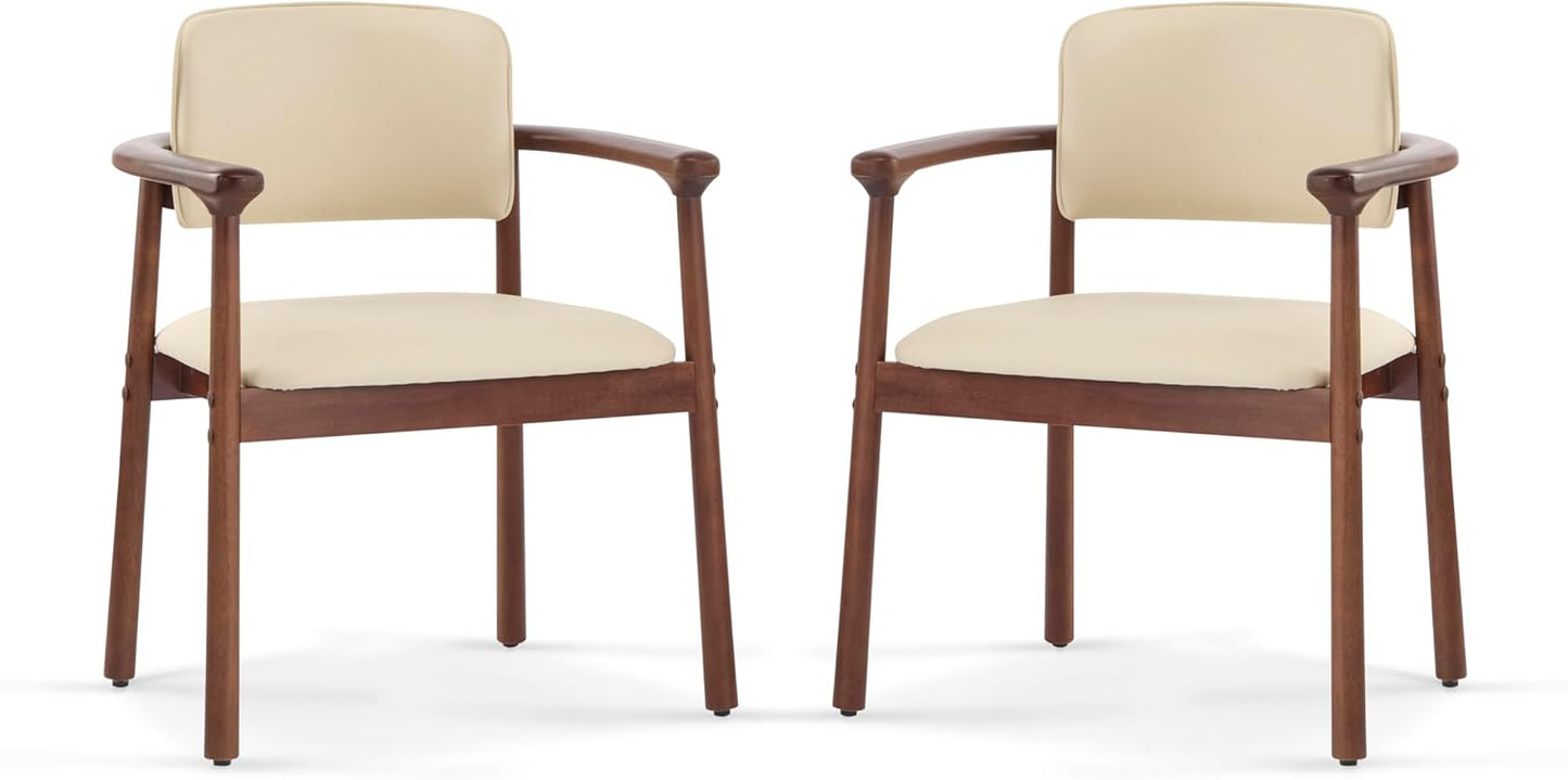 Merax Rubber Wood Dining Chairs Set of 2, Comfortable PU Foam Seat Armchairs for Living Room Dining Room, Bearing 300 lbs, Dark Walnut Color