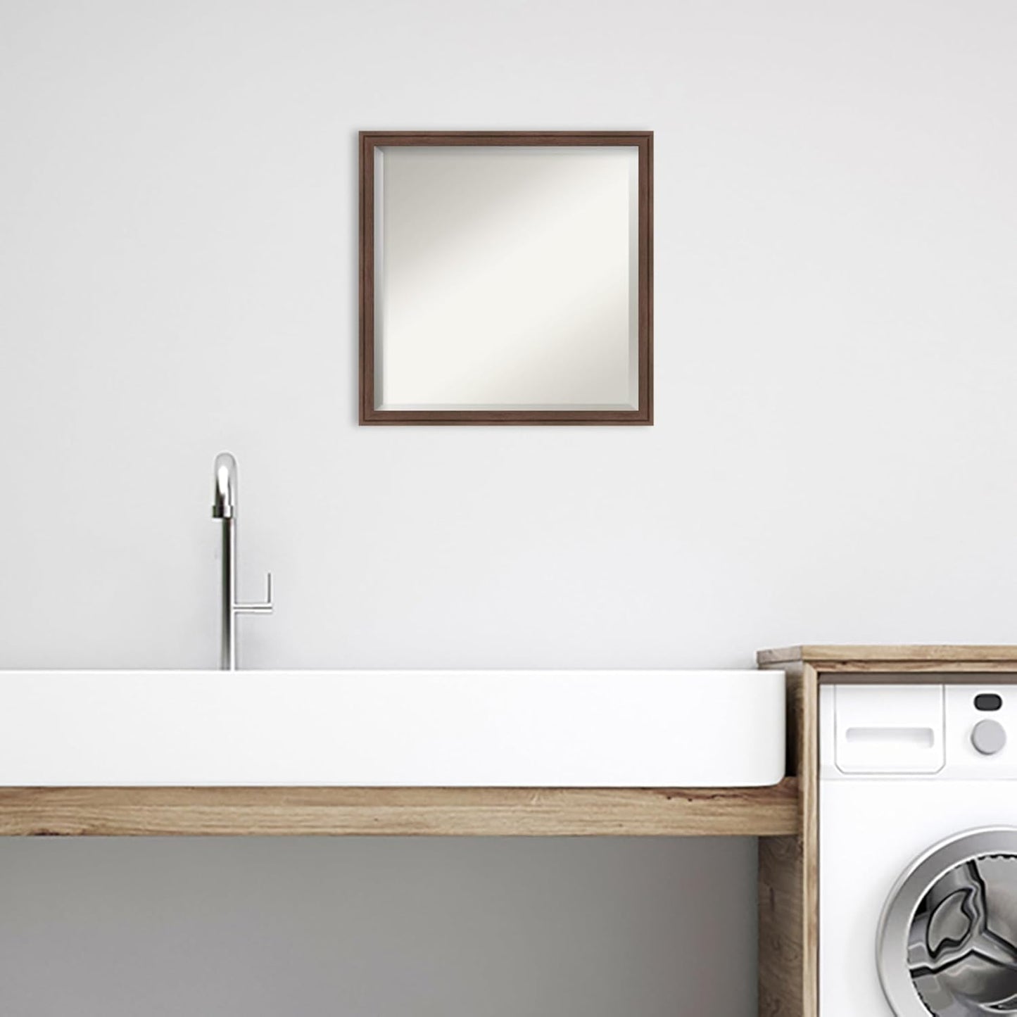 Amanti Art Brown Bathroom Mirror for Over Sink, 22x22 Florence Medium Brown Square Vanity Mirror, Medium Casual Frame, Hangs Horizonally and Vertically, Bathroom Wall Decor, Beveled Edge from WI, USA