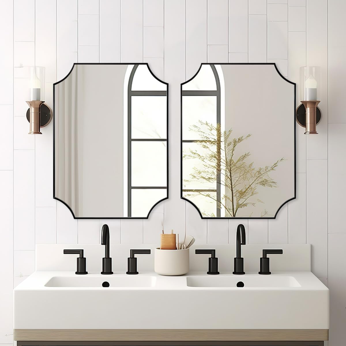 ANDY STAR Matte Black Bathroom Mirror, 22x30'' Scalloped Mirror for Bathroom, Unique Rectangle Bathroom Mirror in Premium Stainless Steel Frame, Deep 1", Ideal for Limited Space