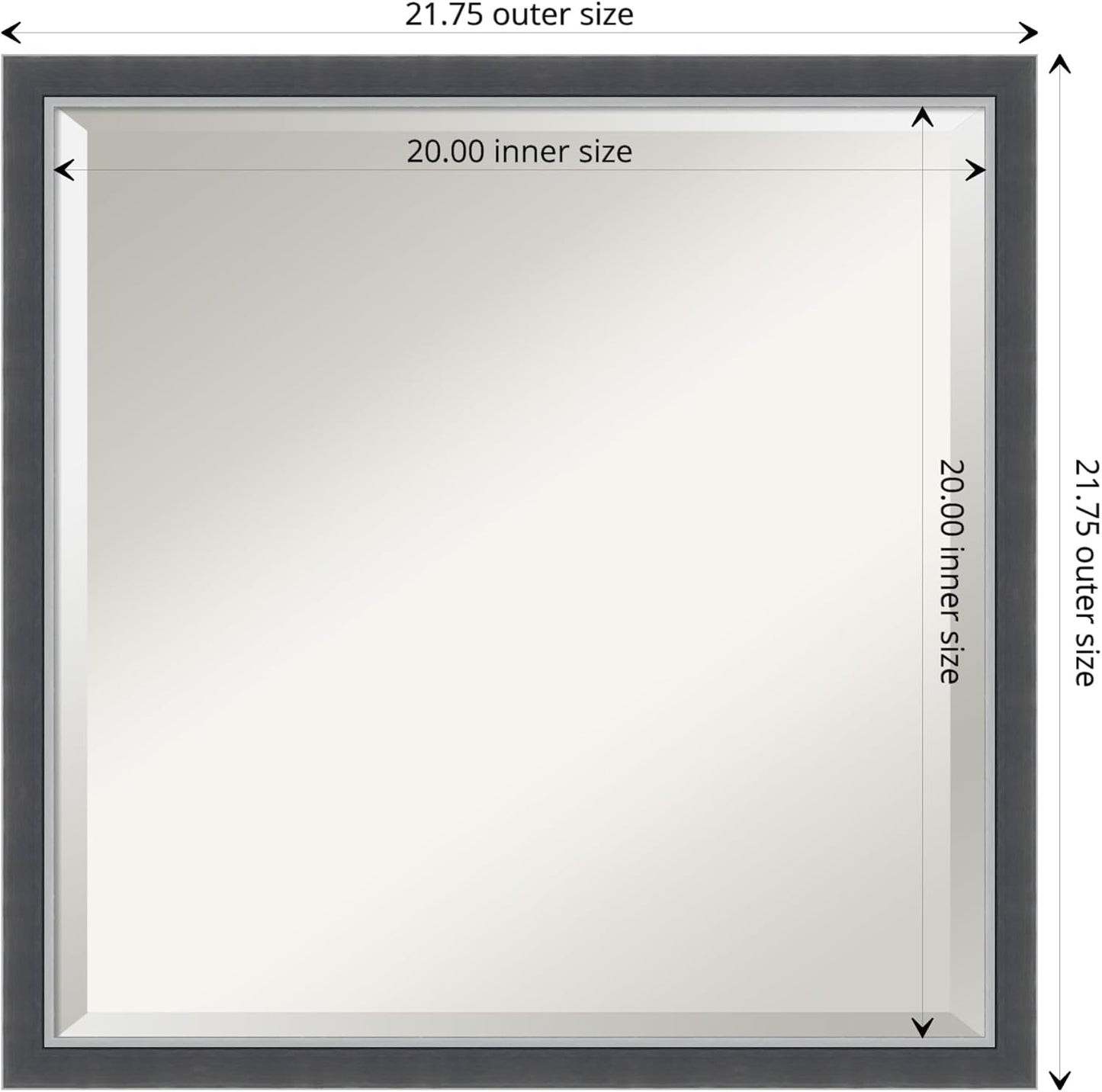 Amanti Art Black Bathroom Mirror for Over Sink, 22x22 Eva Black Silver Thin Square Vanity Mirror, Medium Modern Contemporary Frame, Hangs Horizonally and Vertically, Bathroom Wall Decor, Beveled Edge