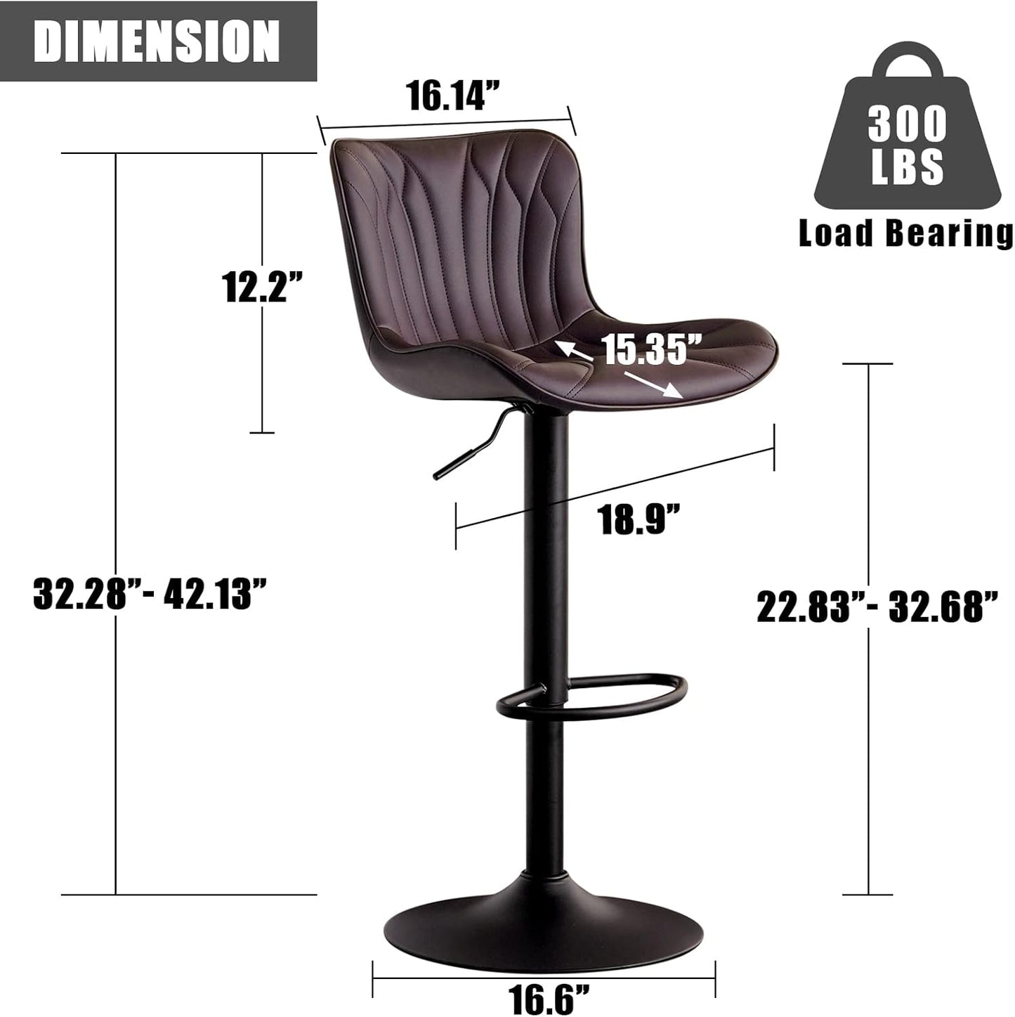 YOUNIKE Brown Bar Stools Set of 2 Modern Swivel Counter Height Bar Chair with Back Adjustable Faux Leather Padded Barstools for Kitchen Breakfast Island Metal sillas para barra de cocina