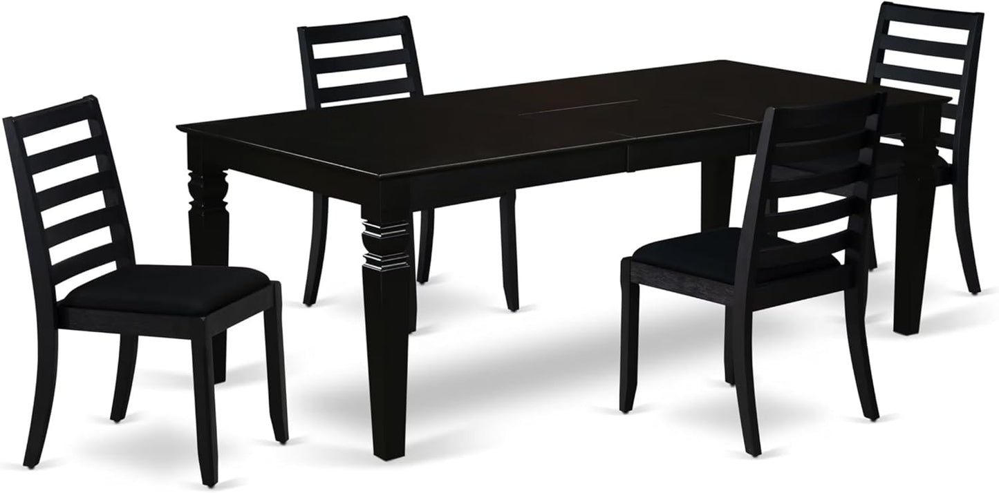 East West Furniture LGX15-BLK-24 -5 Piece Dining Set Includes a Rectangular Kitchen Table with Black Tabletop and 4 Stackable Polyester Fabric Chairs, Black
