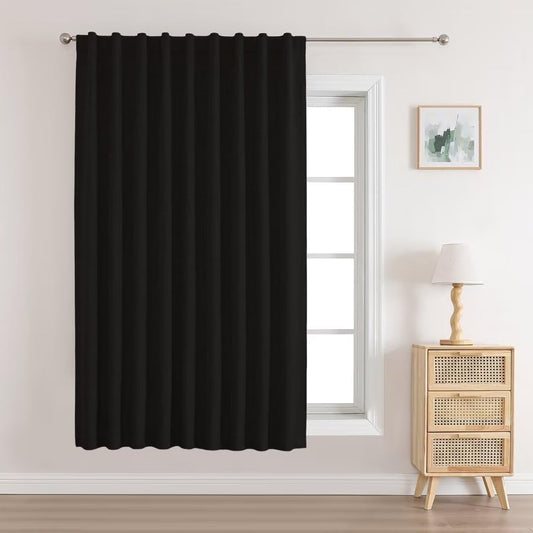 Joydeco Custom 100% Blackout Long Drapes for Bedroom Living Room Blackout Darkening Curtain Thermal Insulated Back tab Rod Pocket 1 Panel(Black,Custom Size)