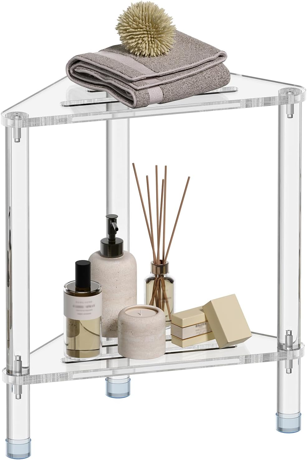 Acrylic Corner Shower Stool for Shaving Legs 11.42" D X 11.42" W X 17.91" H, Triangle Foot Rest With Storage Shelf, Heavy Duty, for Inside Shower