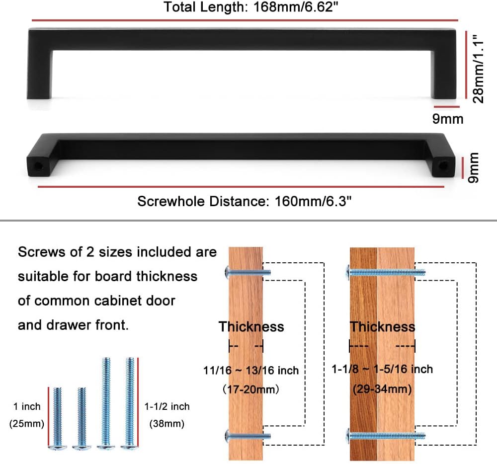 KOOFIZO Solid Square Bar Cabinet Handle - Oil Rubbed Bronze Furniture Pull, 6.3 Inch/160mm Screwhole Distance, 10-Pack for Kitchen Cupboard Door, Bedroom Dresser Drawer, Bathroom Wardrobe Hardware