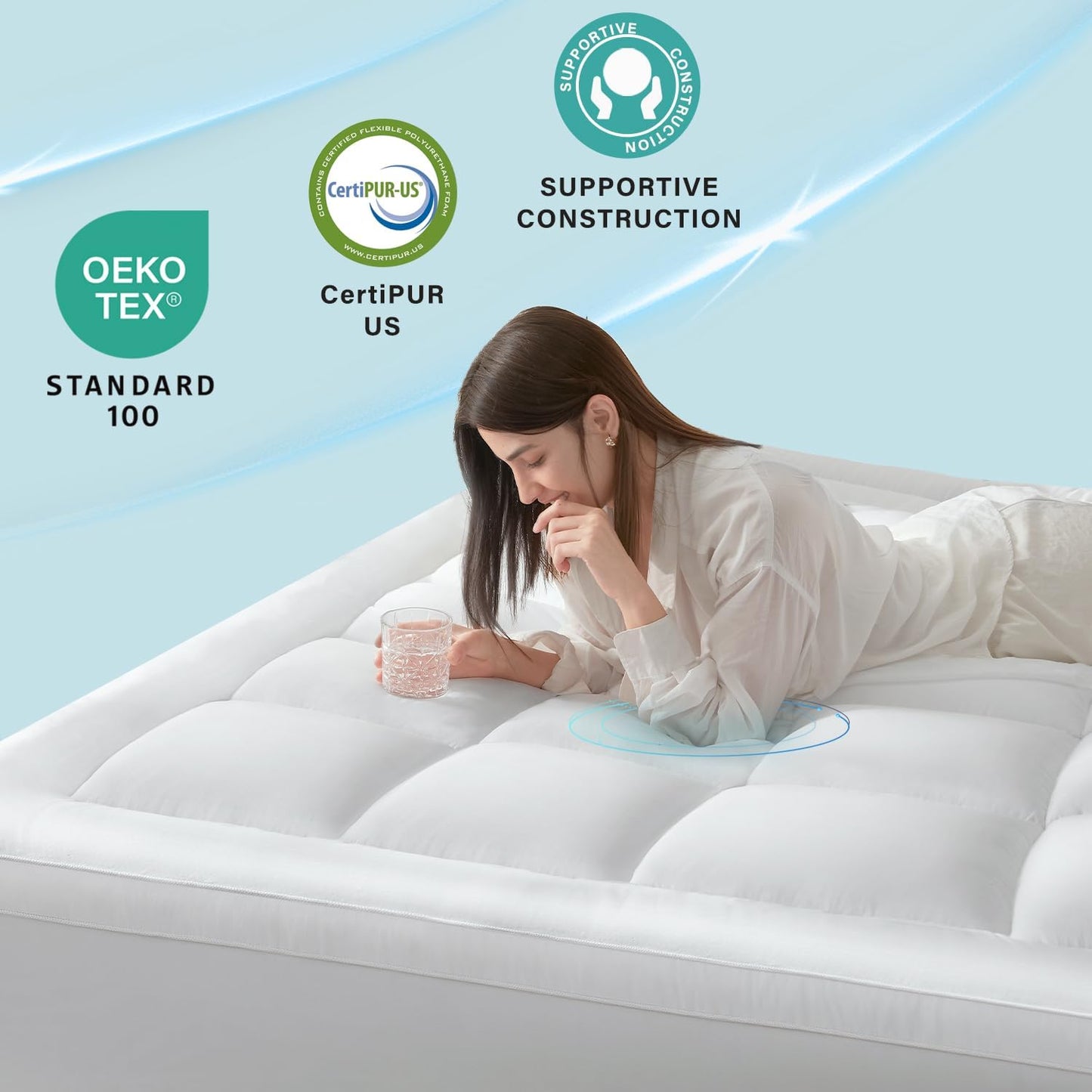 Anluoer King Mattress Topper, Memory Foam Pillow Top Mattress Topper for Back Pain, Extra Thick Breathable Mattress Pad with 8-21" Deep Pocket, 78x80 Inches, White