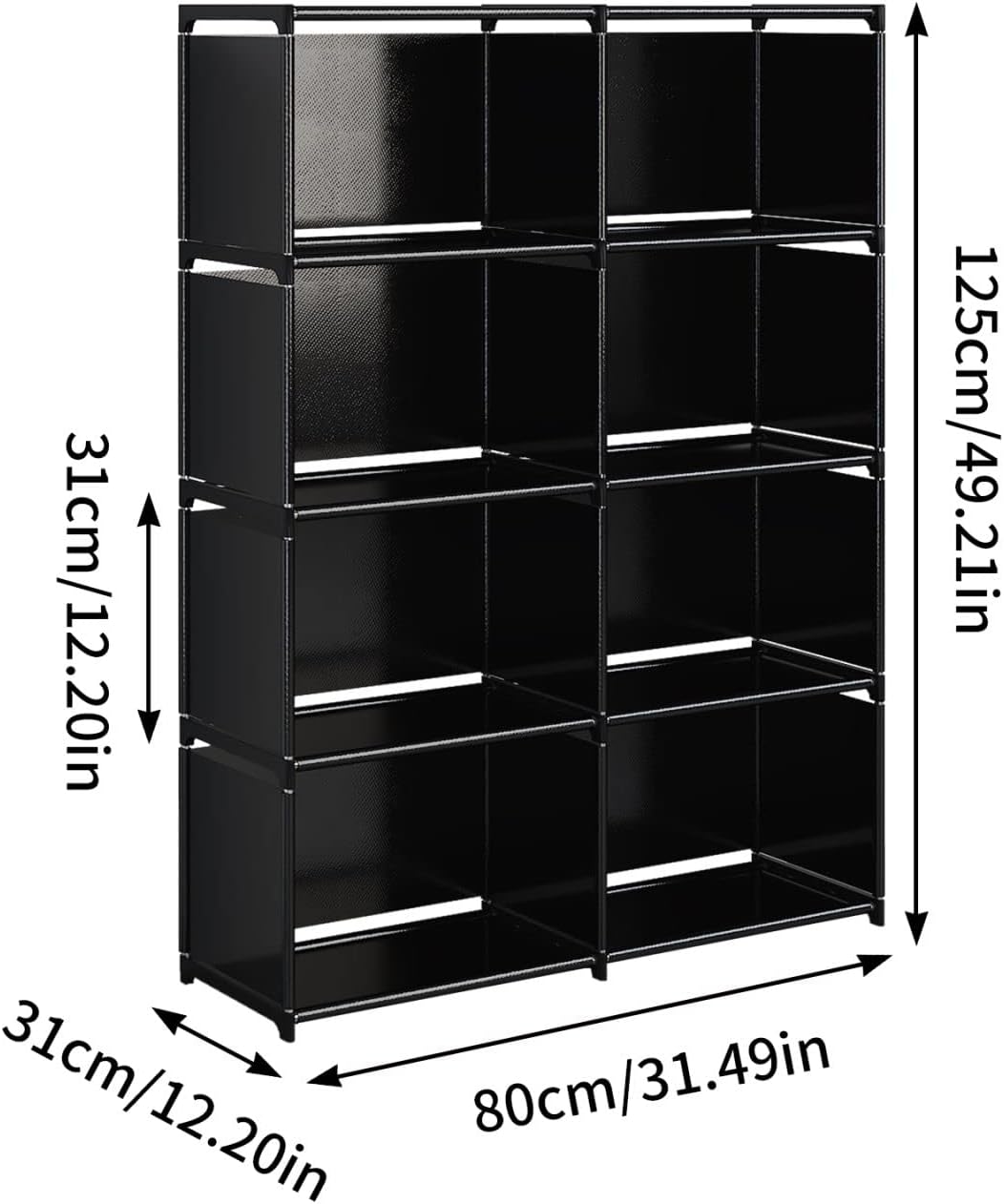 JIUYOTREE 5-Tiers Portable Bookshelf with Fabric Cloth at Back, 8 Cube Closet Storage Organizer Bookcase, Living Room,Study Room,Bedroom, Black