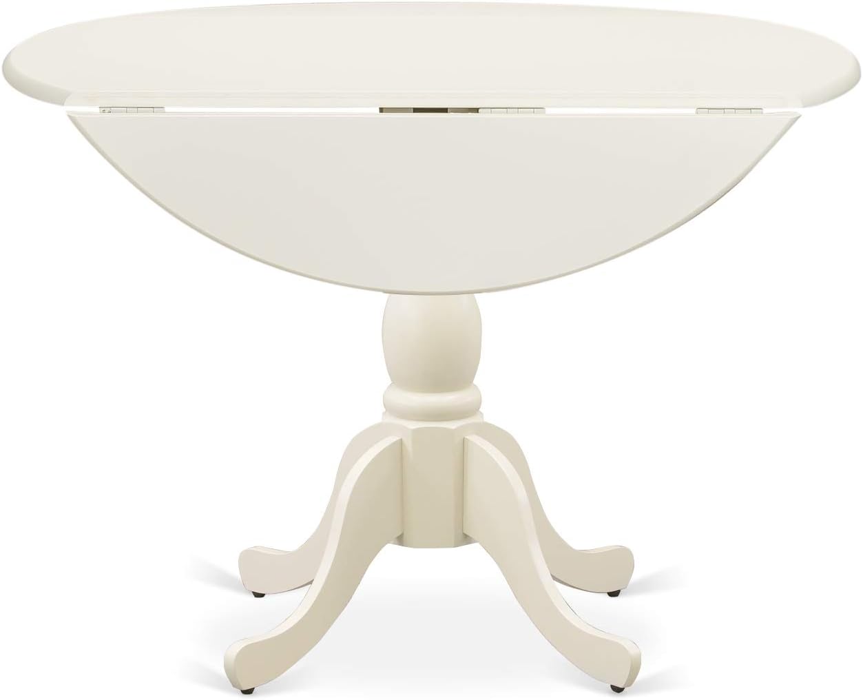 East West Furniture DMAB3-LWH-02 3 Piece Dining Table Set Contains a Round Dining Room Table with Dropleaf and 2 Light Beige Linen Fabric Upholstered Chairs, 42x42 Inch, Linen White